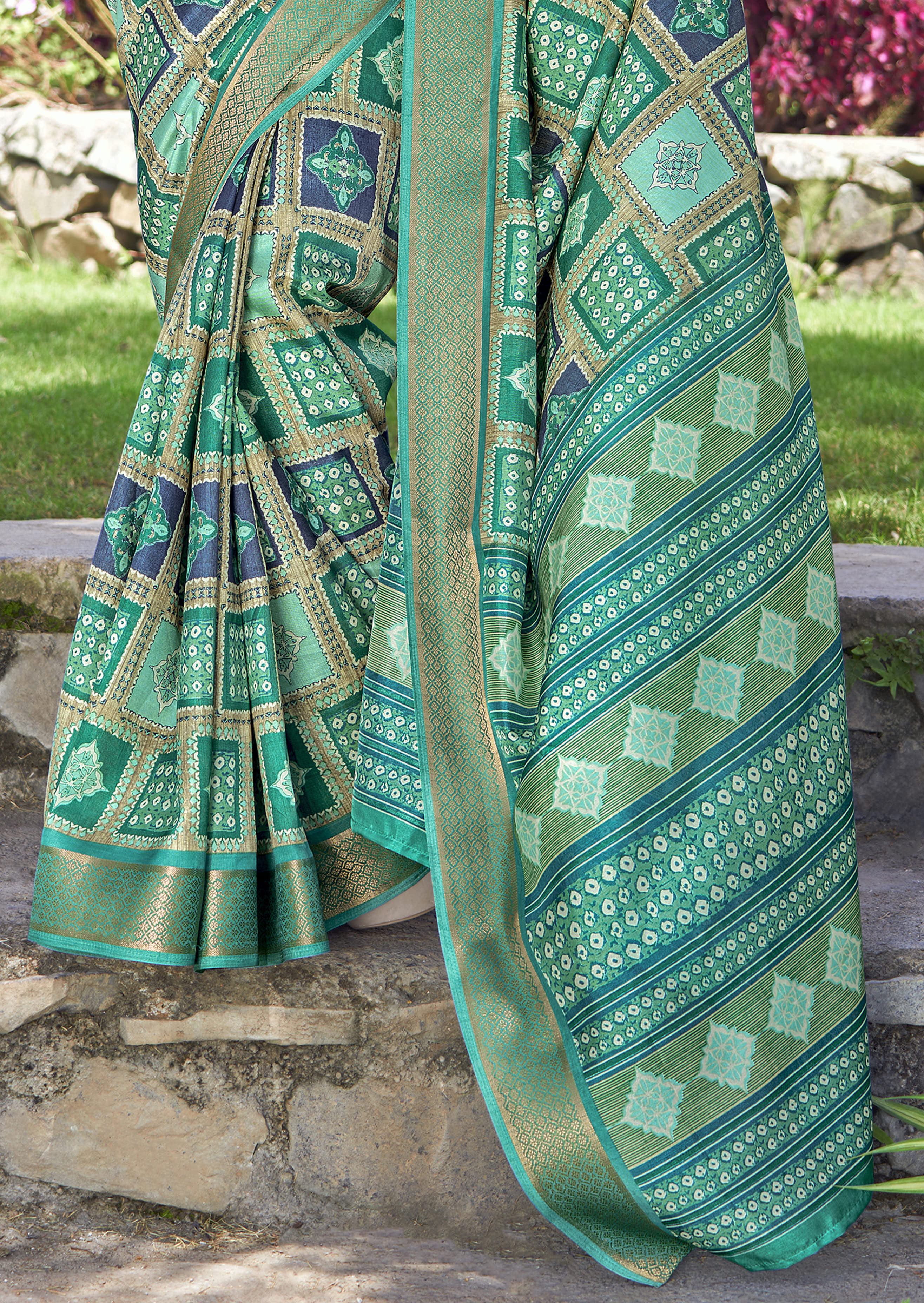 Multi Kalamkari Silk Block Print Saree