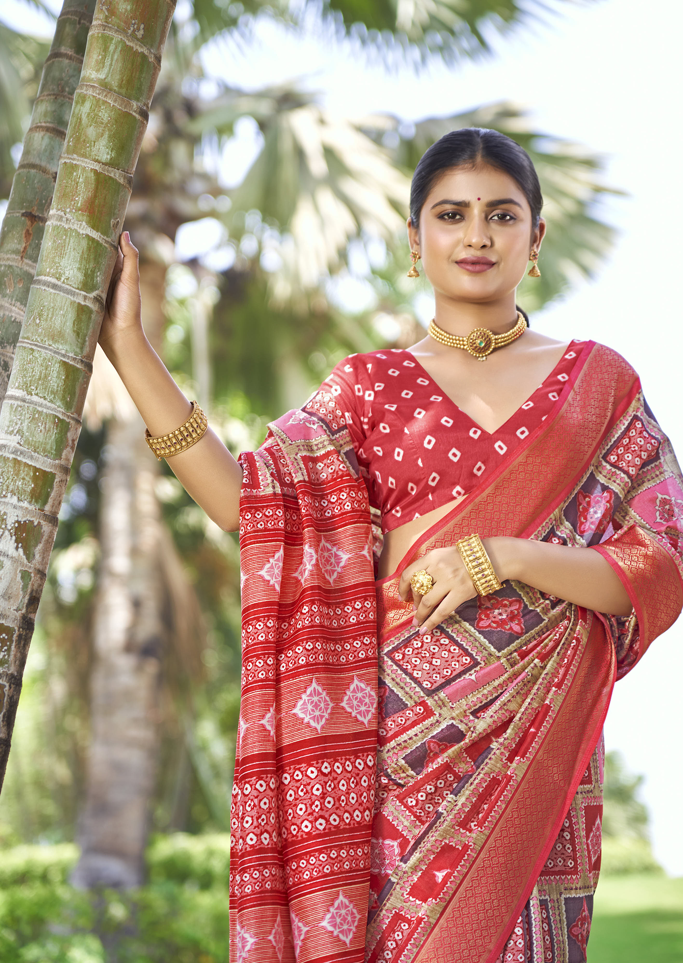 Multi & Pink Kalamkari Silk Block Print Saree