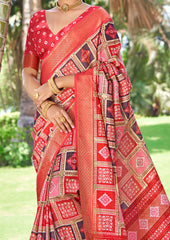 Multi & Pink Kalamkari Silk Block Print Saree