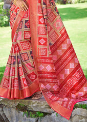 Multi & Pink Kalamkari Silk Block Print Saree