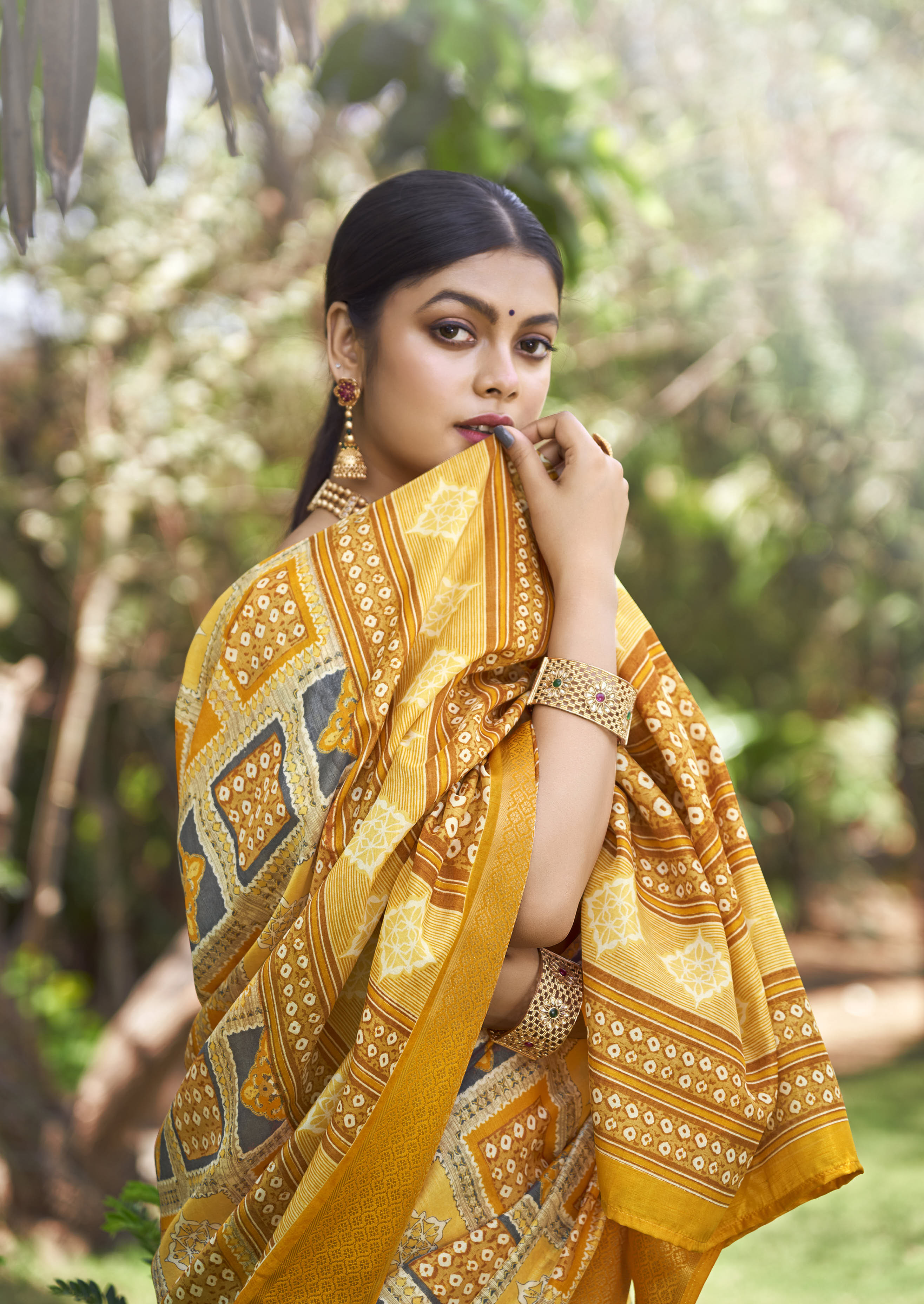 Yellow Kalamkari Silk Block Print Saree