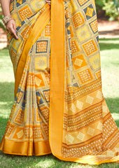 Yellow Kalamkari Silk Block Print Saree