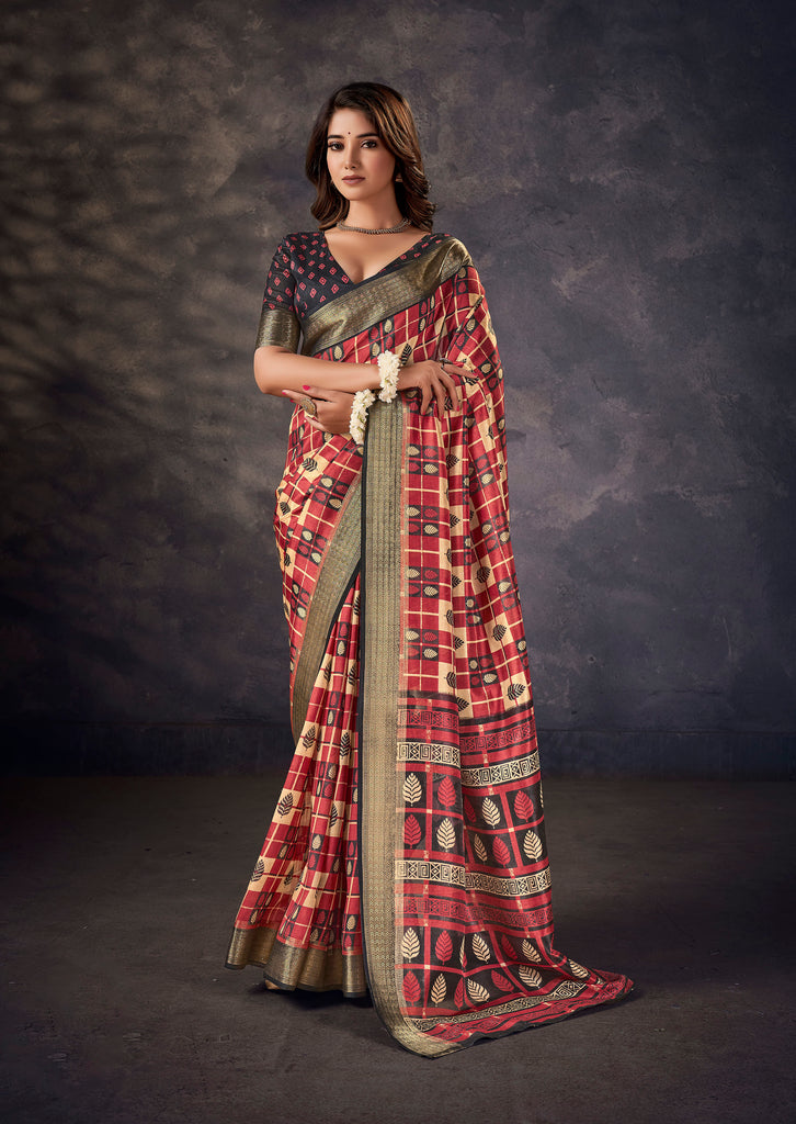 Traditional Multi Colored Kalamkari Silk Block Print  Saree