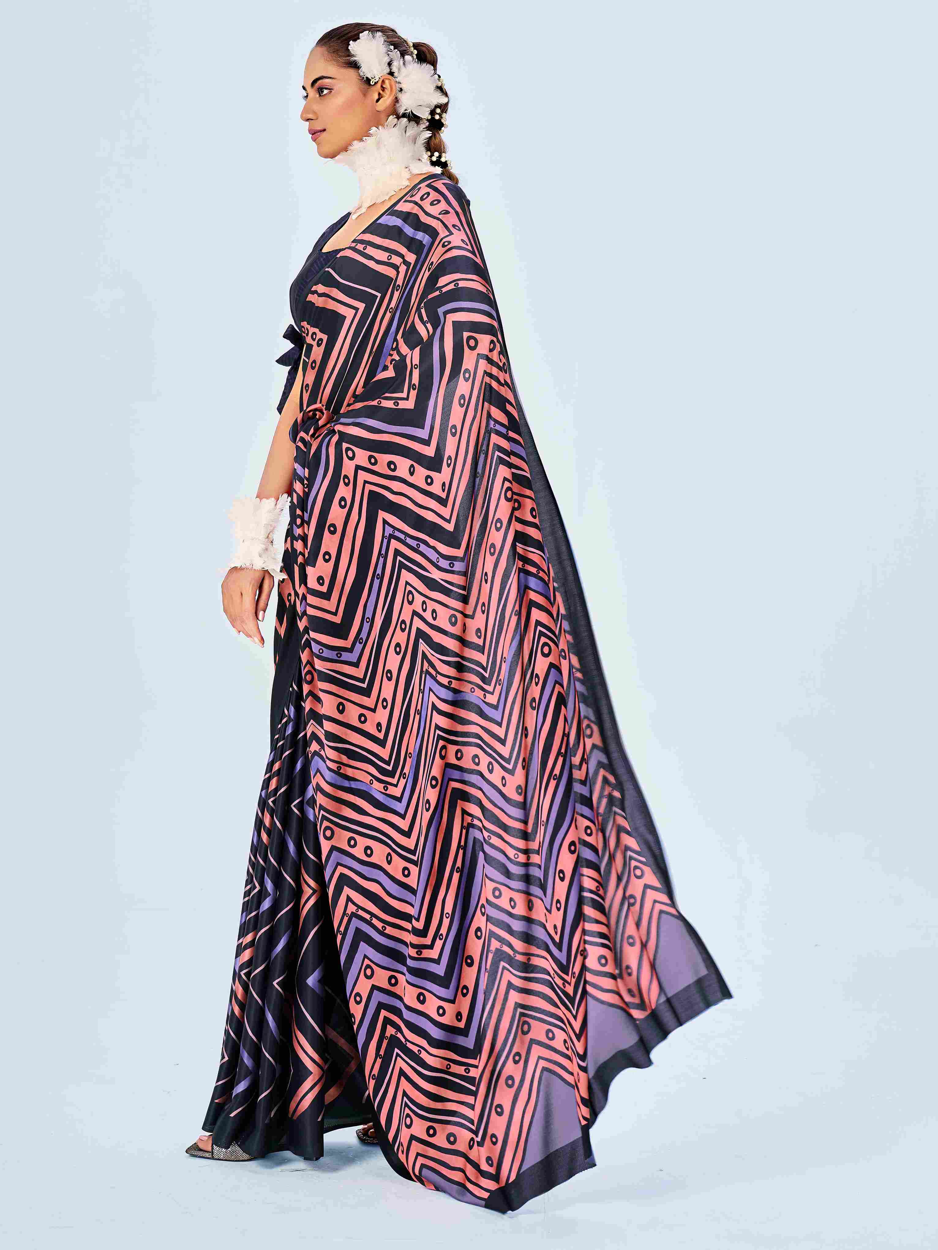 Satin Chevron Print Saree