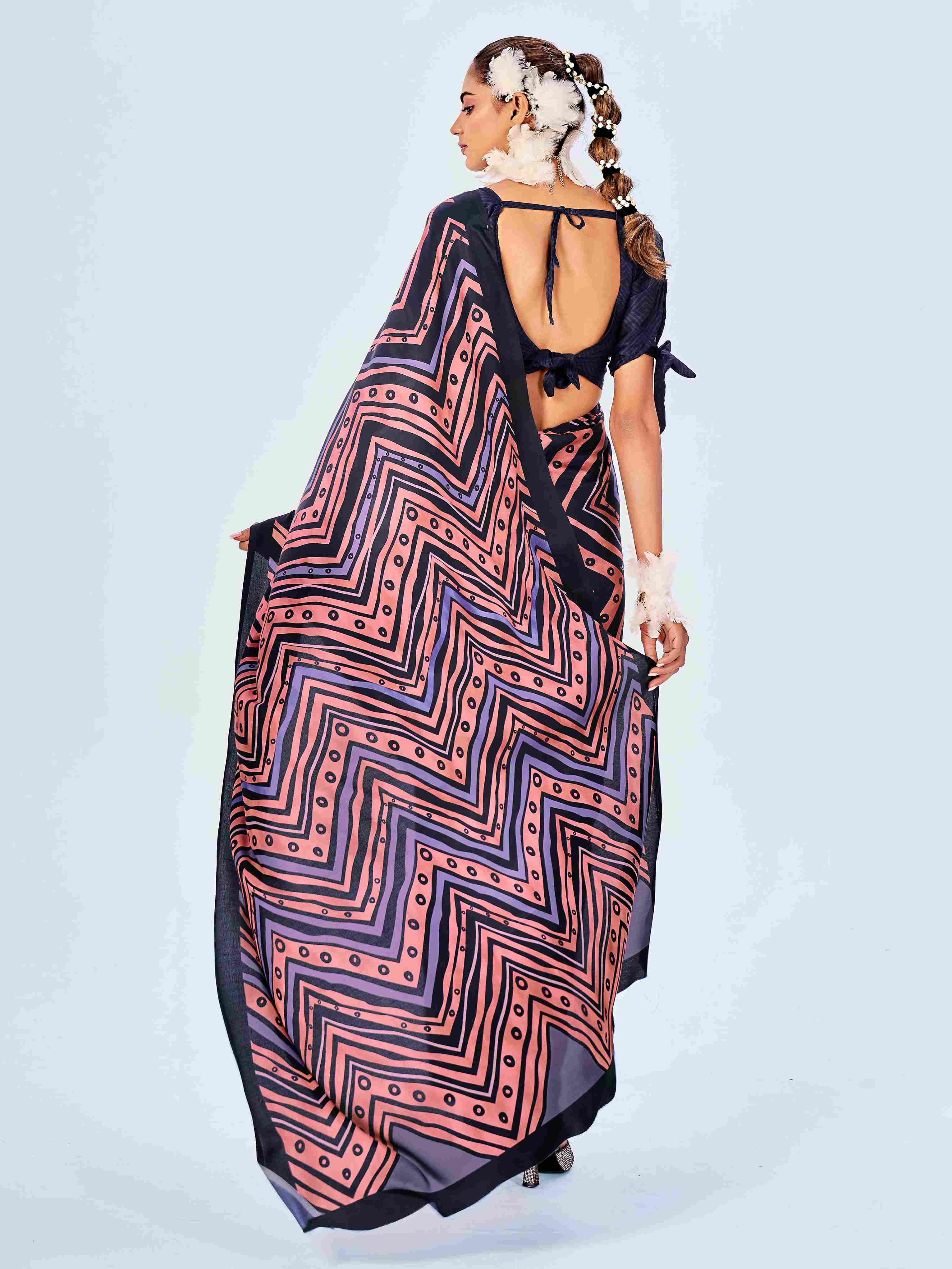 Satin Chevron Print Saree