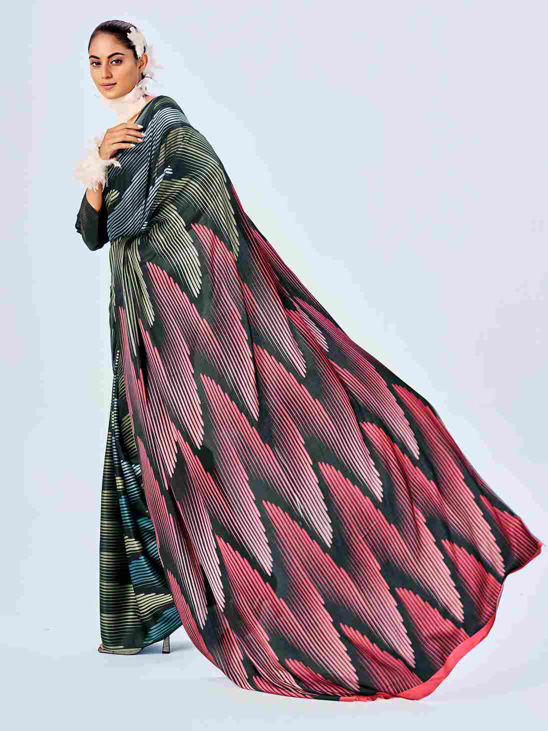 Satin Chevron Print Saree