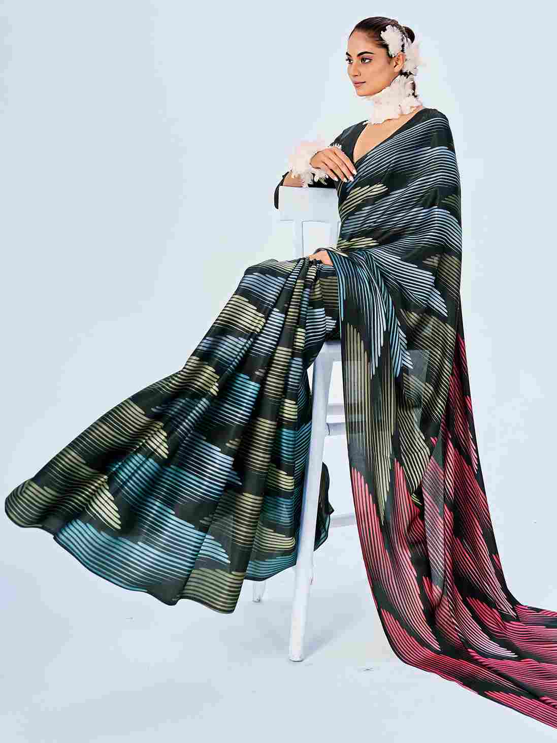 Satin Chevron Print Saree