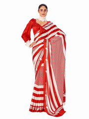 Red Satin Chevron Print Saree