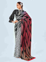 Grey Satin Chevron Print Saree