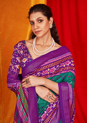 Wine Velvet Tusser silk Patola Printed Saree