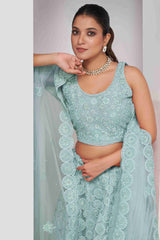 Sky Blue Net Thread Embroidered Lehenga Choli