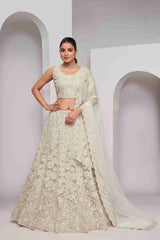 Ivory Net Thread Embroidered Lehenga Choli