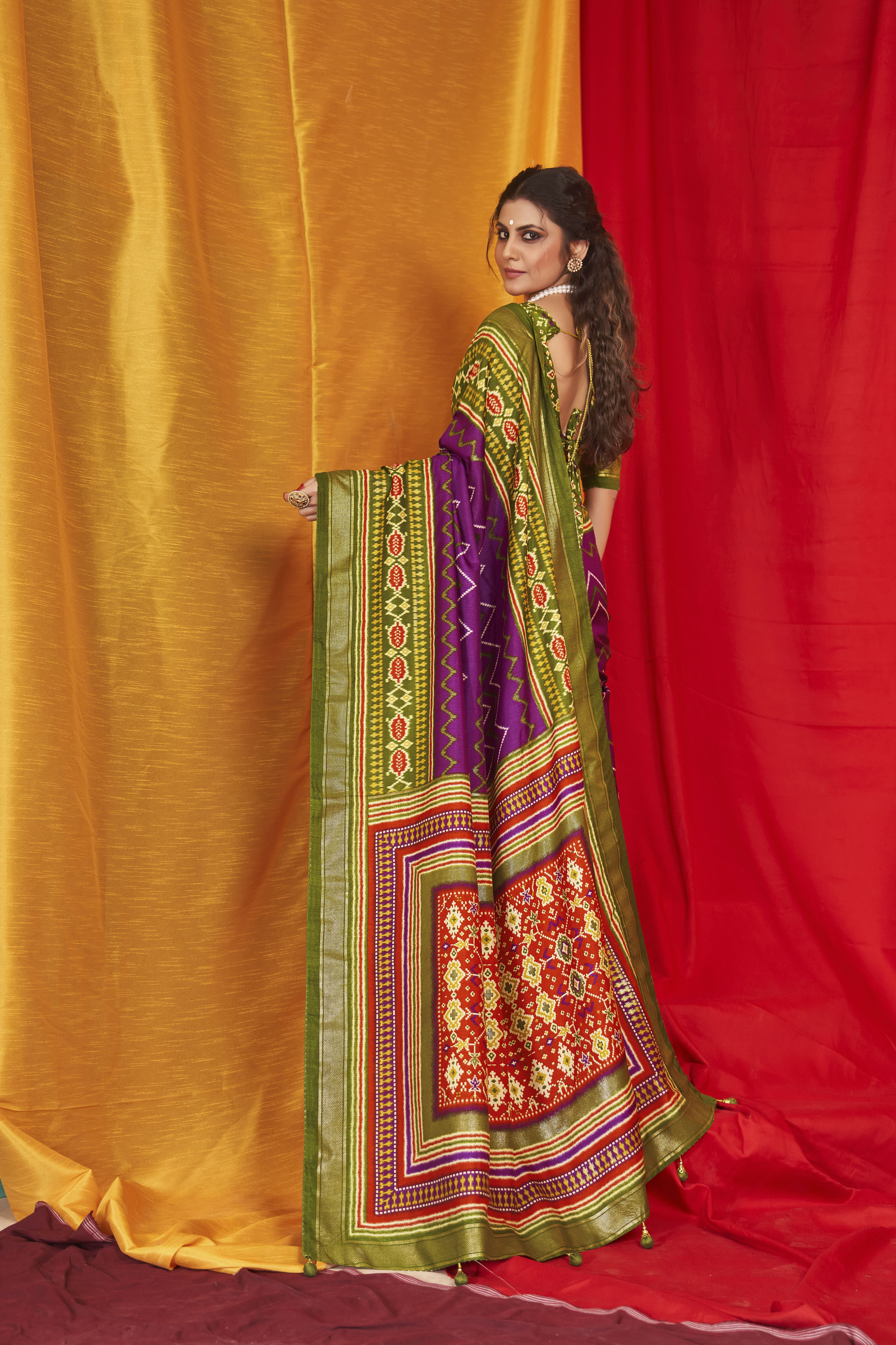 Purple Velvet Tusser silk Patola Printed Saree