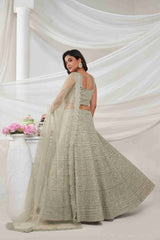 Silver Net Diwali Special A Line Lehenga With Embroidery And Sequins Wedding Wear