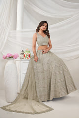 Silver Net Diwali Special A Line Lehenga With Embroidery And Sequins Wedding Wear