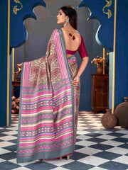 Light Pink Pashmina Silk Block Printed Saree