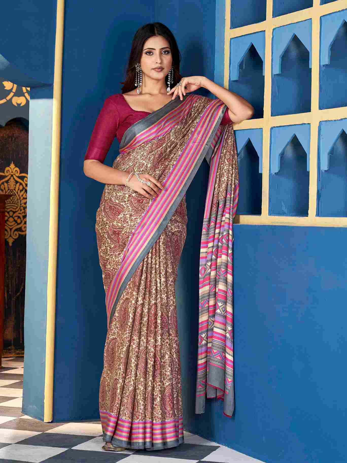 Light Pink Pashmina Silk Block Printed Saree