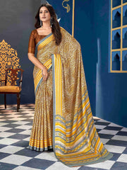 Brown Colored Pashmina Silk Block Printed Saree