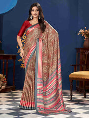 Pink Pashmina Silk Block Printed Saree