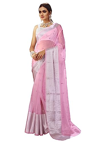 Elina fashion Organza Sarees For Women Indian Party Wear Embroidery Saree Sari & Unstitched Blouse