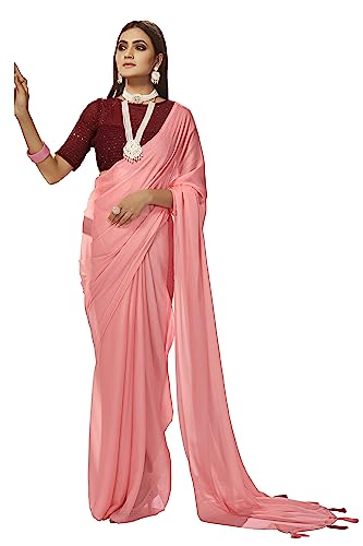 Georgette Solid Party Wear Tassel Pallu Saree