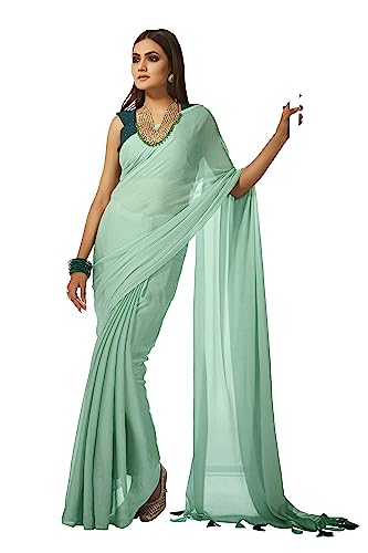 Georgette Solid Party Wear Tassel Pallu Saree