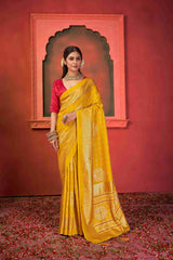 Mustard Tussar Silk Crush Bandhani Printed Saree