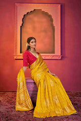 Mustard Tussar Silk Crush Bandhani Printed Saree