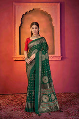 Green Tussar Silk Crush Bandhani Printed Saree