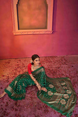 Green Tussar Silk Crush Bandhani Printed Saree