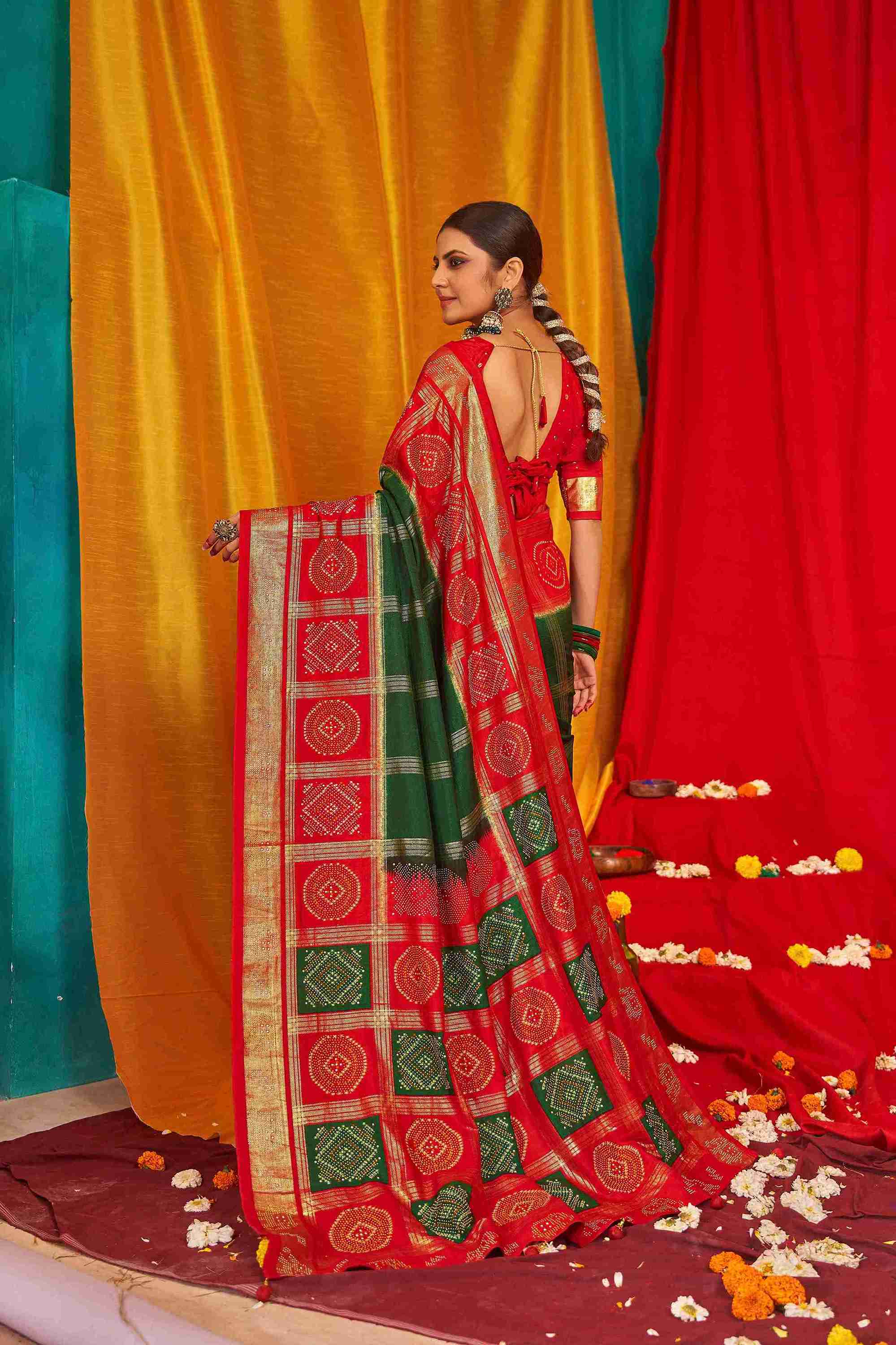 Lunar Green Tussar Silk Swarovski Saree