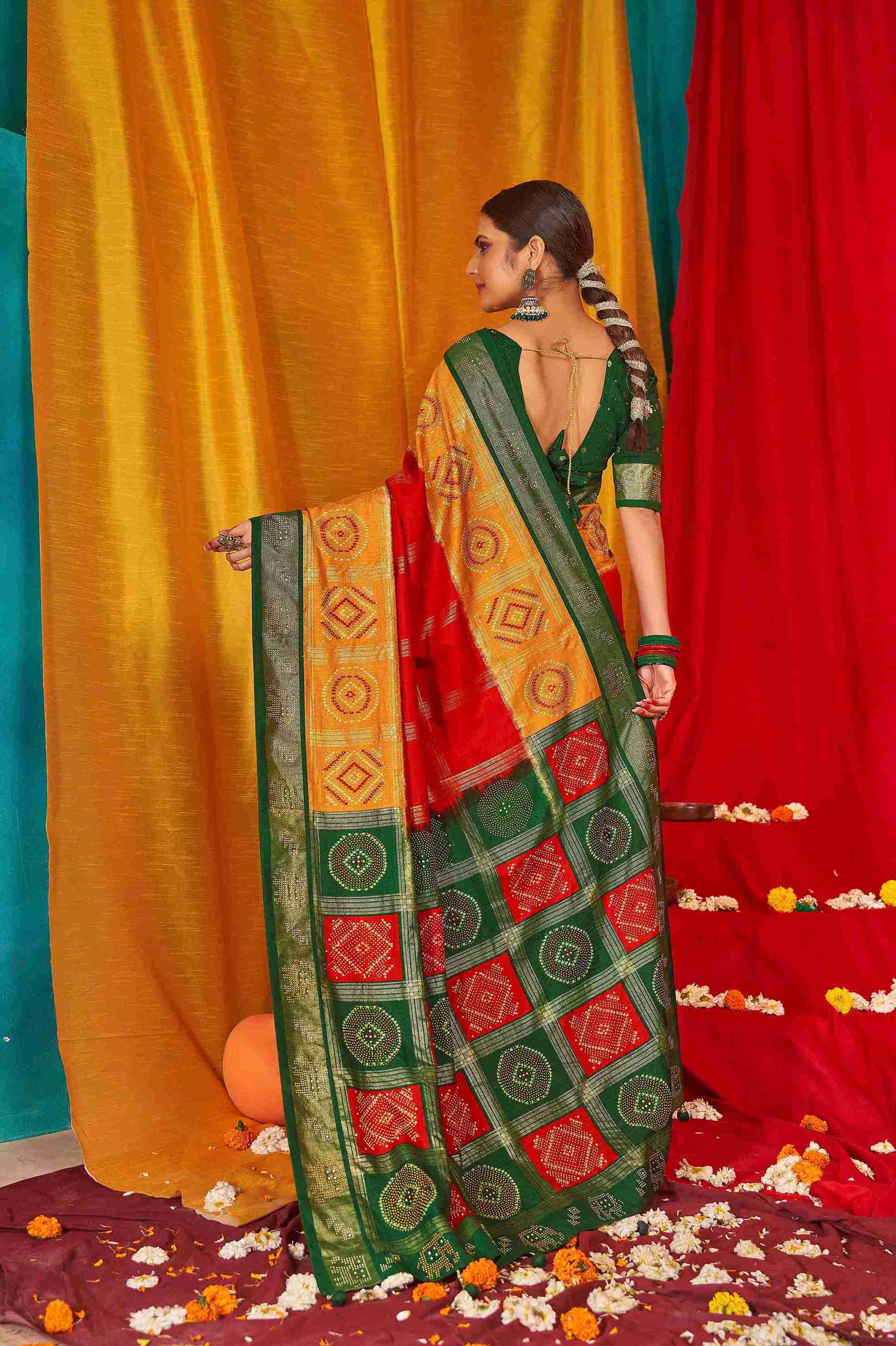 Mustard Tussar Silk Swarovski Saree