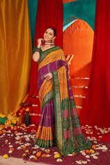 Mustard Purple Tussar Silk Swarovski Saree