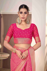 Pink Chiffon Zigzag Printed Saree