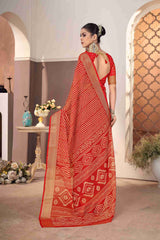 Venetian Red Chiffon Zigzag Printed Saree