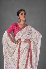 Off White Tussar Silk Bandhani Printed Saree