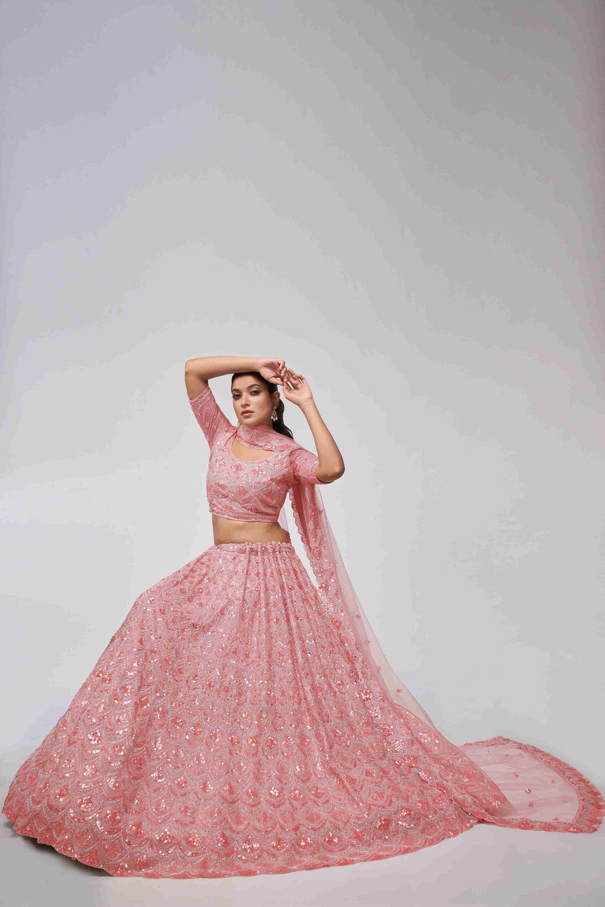 Pink Net Diwali Special Lehenga With Embroidery And Sequins Wedding Wear