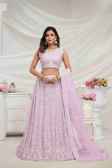 Lavender Net Diwali Special A Line Lehenga With Embroidery And Sequins Wedding Wear