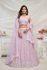 Lavender Net Diwali Special A Line Lehenga With Embroidery And Sequins Wedding Wear