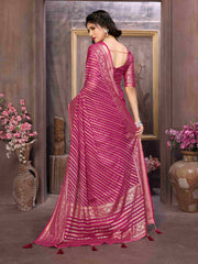 Sari Brasso rose vif avec motif mousse