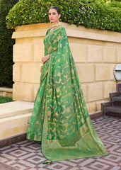 Sari tissé en jacquard vert