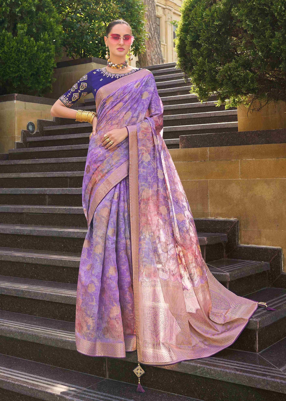 Sari tissé jacquard lavande