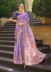 Sari tissé jacquard lavande