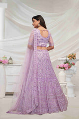 Lavender Net Diwali Special A Line Lehenga With Embroidery And Sequins Wedding Wear