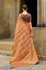 Sari de soirée tissé en jacquard orange