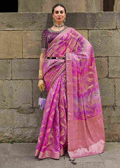 Pink Jacquard Woven Party Wear Saree