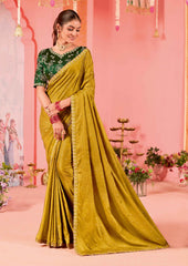 Gold Satin Jacquard Embroidery Saree