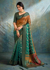 Teal Green Jacquard Woven Saree