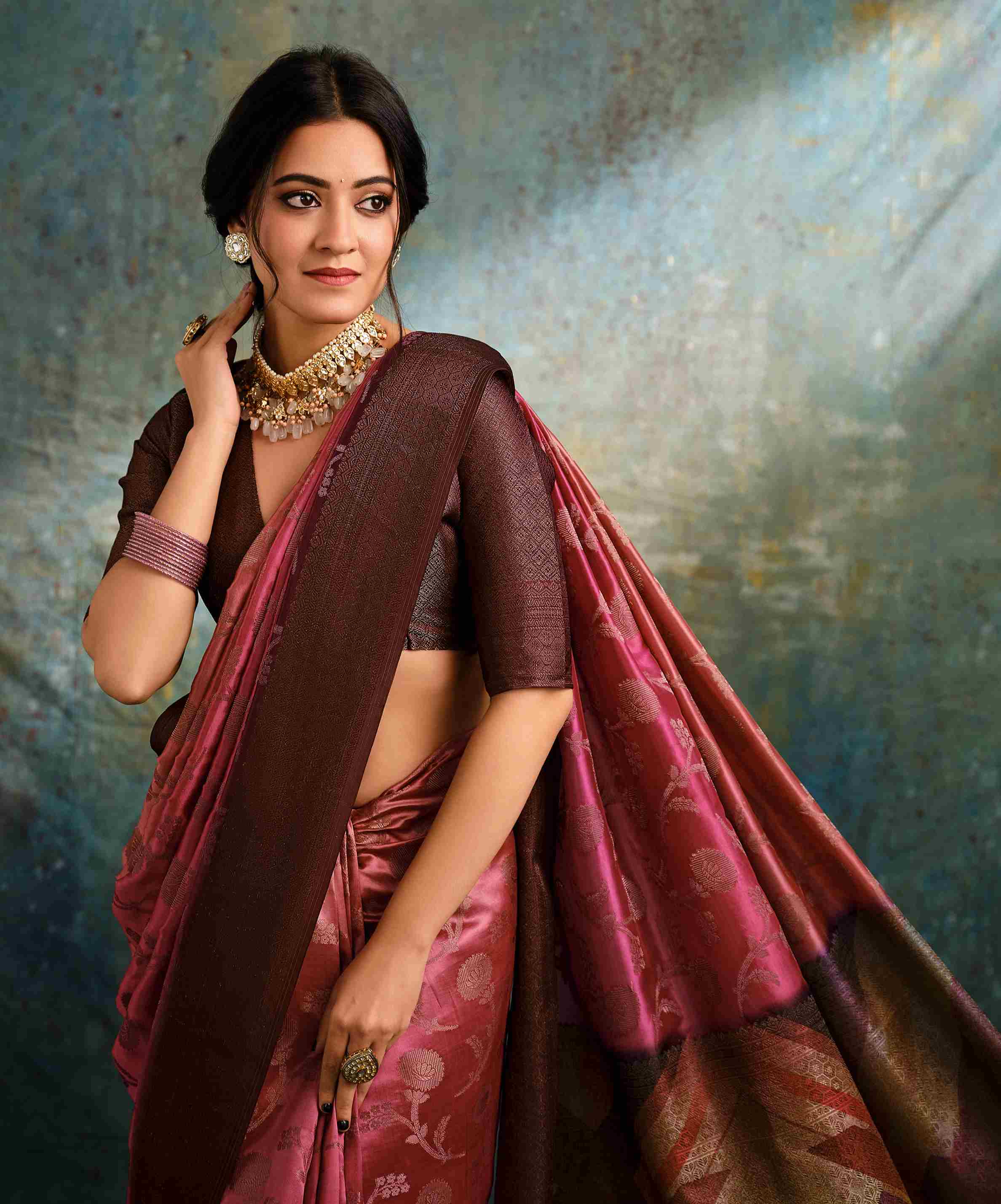 Multi Burgundy Jacquard Woven Saree