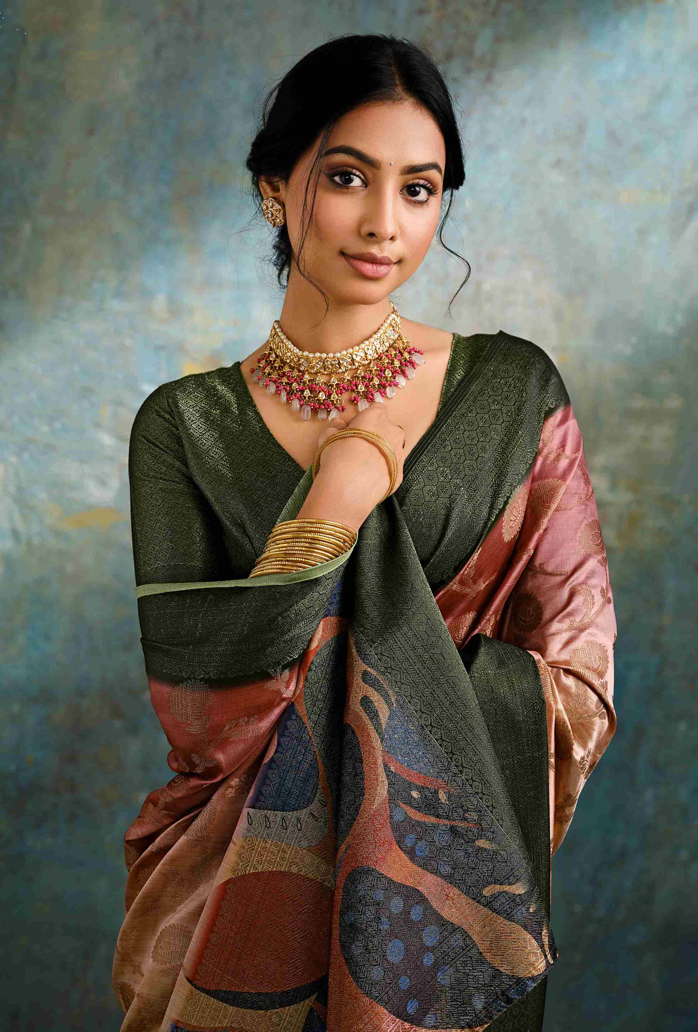 Multi Brown Jacquard Woven Saree